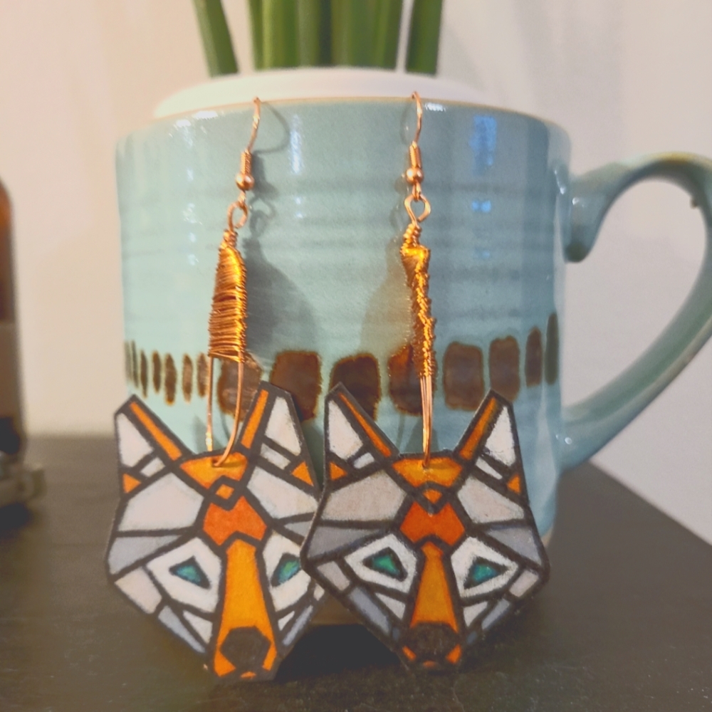 Geometric Coyote Copper Hook Earrings